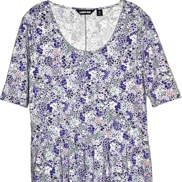 Lands' End Short Sleeve “Fit and Flatter” Floral Dress - Lavender/Purple - M - Picture 2 of 9